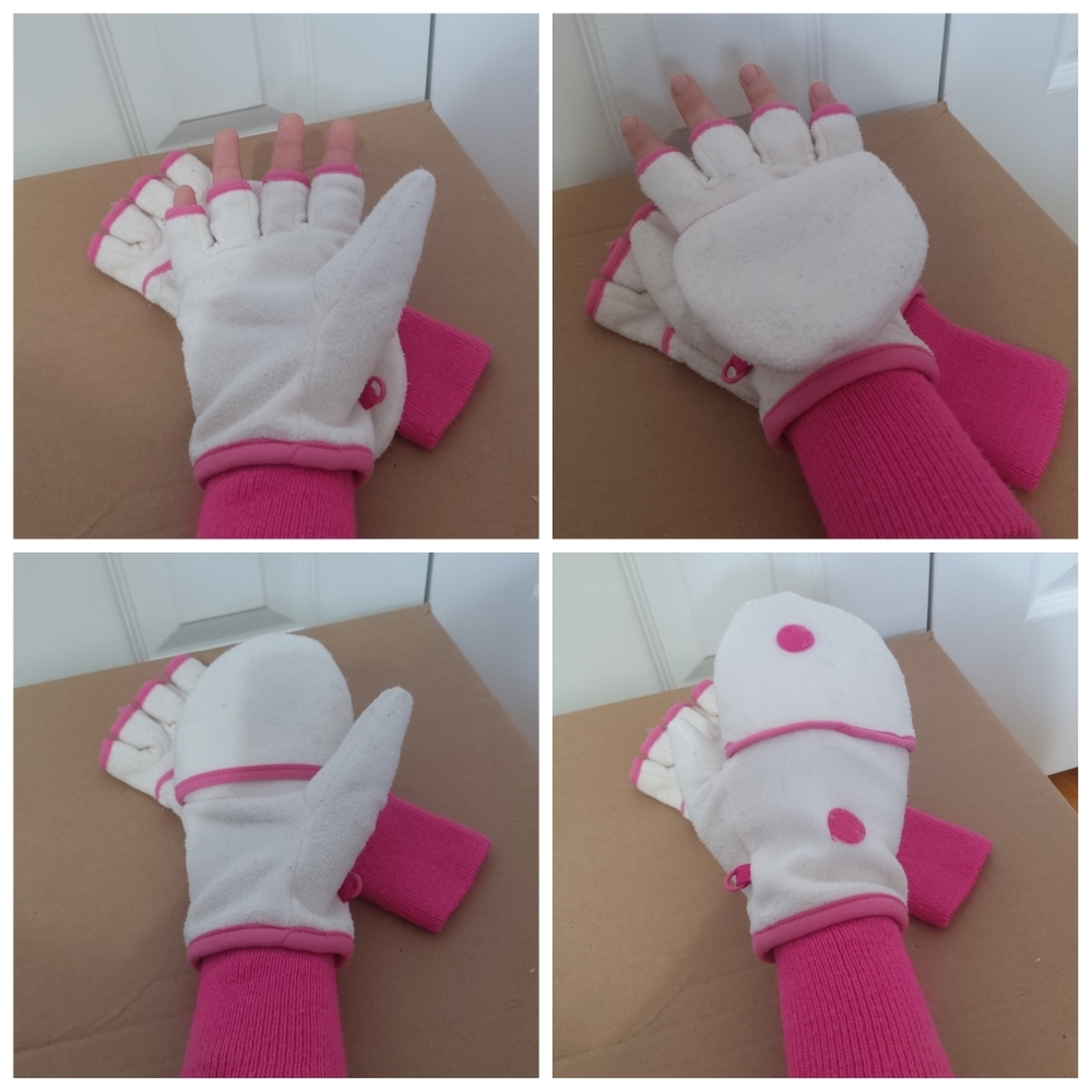 💜 3/$12 Gap kids pink and white fleece gloves